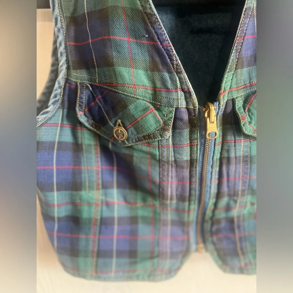 No Excuses Dungarees Reversible Plaid Classic Women’s Vintage 90s Vest Size M - Picture 9 of 12